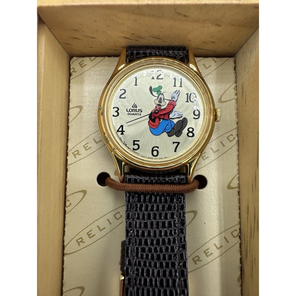 Vintage Lorus Disney Goofy Backwards Watch V516-6A08 NOS Box Gold Tone
